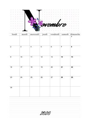 Calendrier vierge avec un lettrage floral violet !