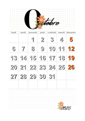 Calendrier imprimable de octobre 2025