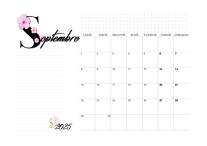 Calendrier septembre 2025 imprimable