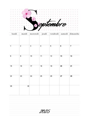 Calendrier imprimable de septembre 2025