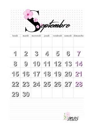 Calendrier imprimable de septembre 2025