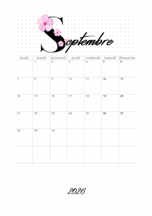Calendrier vierge avec un lettrage floral rose !
