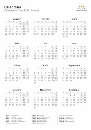 Calendrier annuel du 1er et 2ème semestre 2026 à imprimer en mode portrait