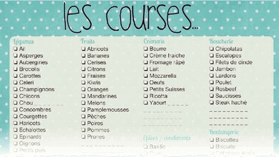 liste de courses bleue turquoise