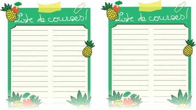 Double liste de courses vierge avec des ananas en PDF.