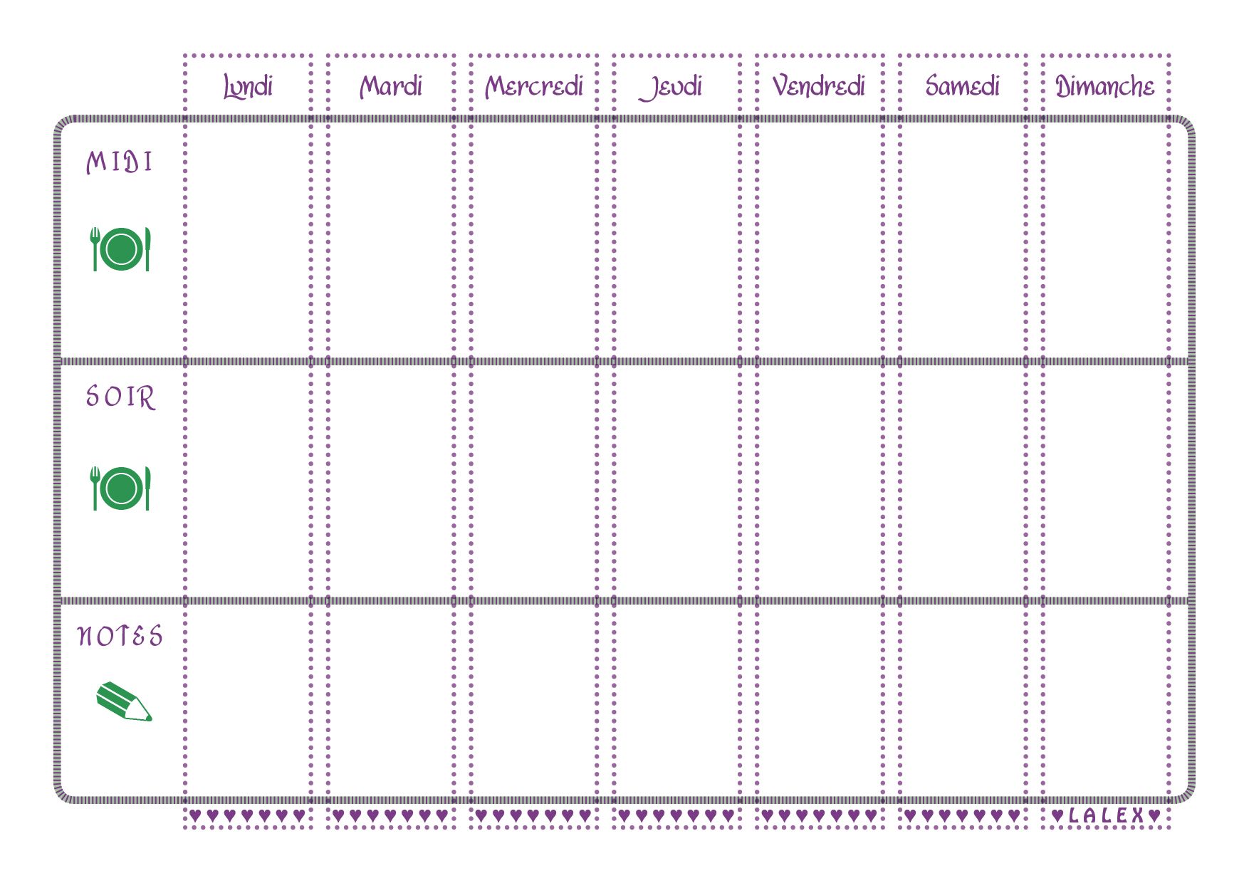 exemple planning menu semaine