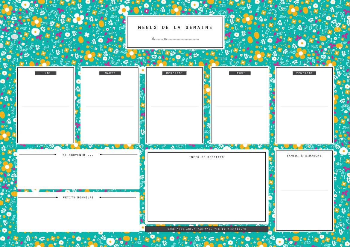 Planning Des Menus Pour La Semaine Gratuit Imprimer Plannings PDF 