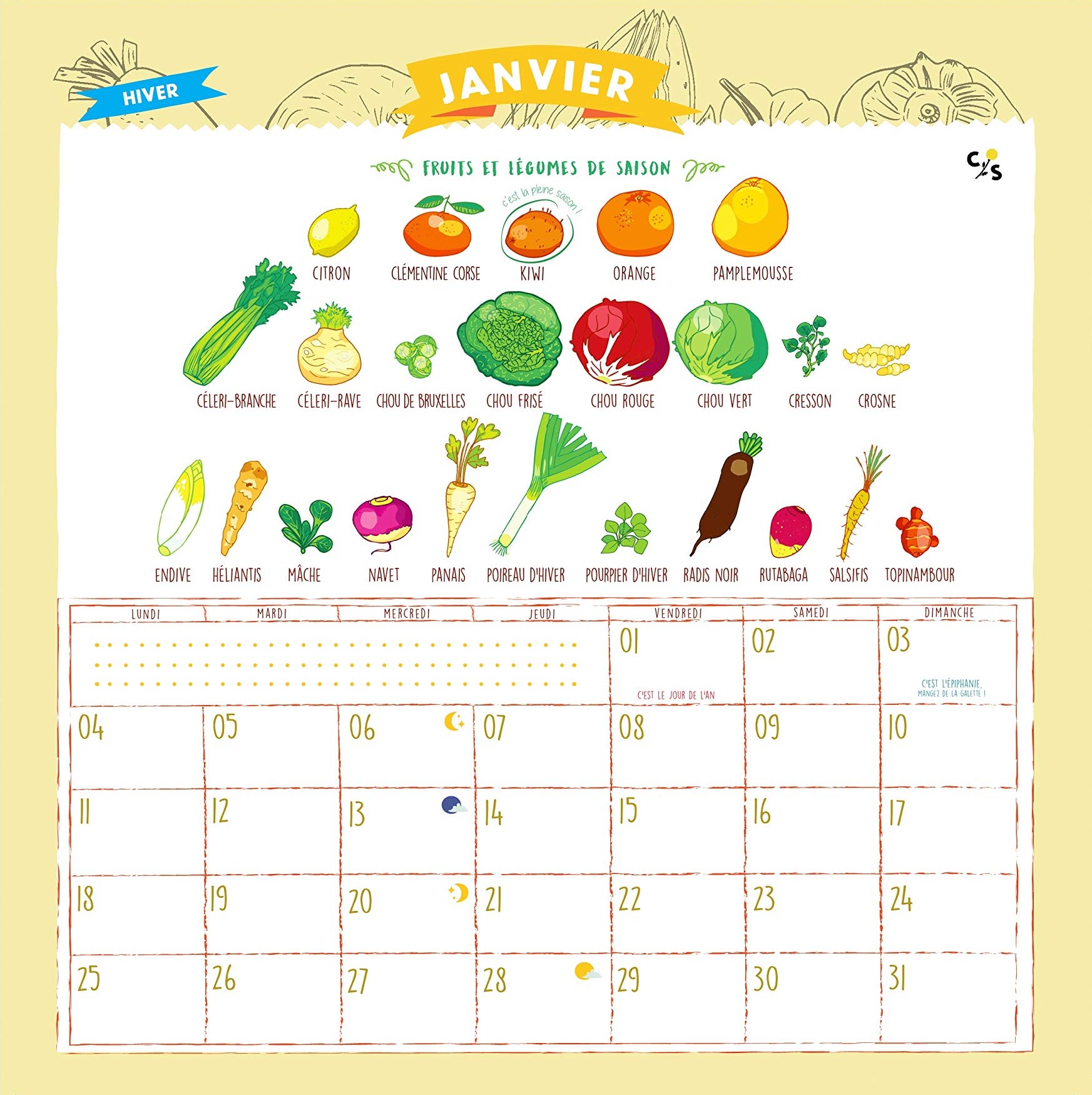 Calendrier des fruits et légumes de saison gratuit en PDF.